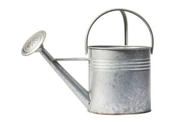 A photo of a watering can with a sturdy metal handle. Isolated on a Transparent Background PNG.
