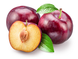 Ripe chinese plum or japanese plum on white background. Clipping path.