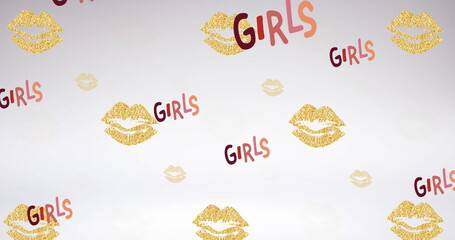 Image of girls text and lips on white background