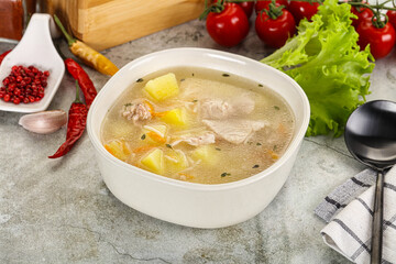 Homemade chicken soup with vegetables