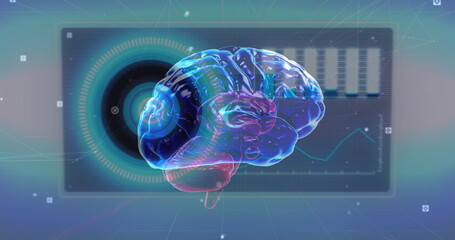Image of human brain with digital interface data processing