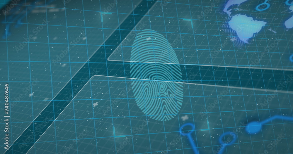 Aufkleber image of fingerprint scan on a screen, cyber security check