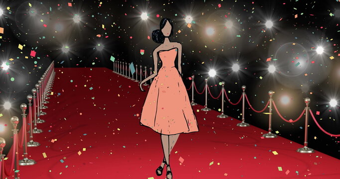 Image of fashion drawing of model on red carpet