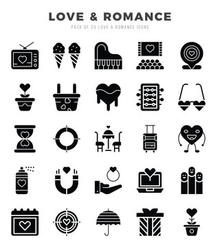 Collection of Love & Romance 25 Glyph Icons Pack.