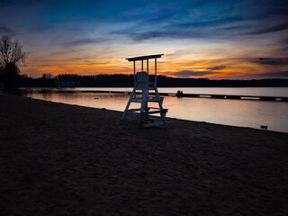Sunset on the beach. Olsztyn. Lake Ukiel