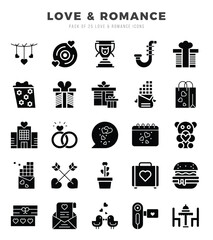 Love & Romance Icon Pack 25 Vector Symbols for Web Design.