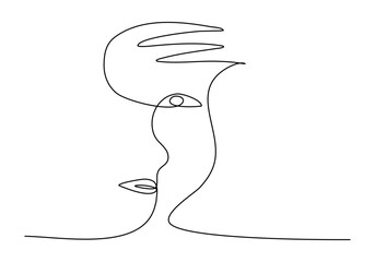 Woman face, one line drawing vector illustration.