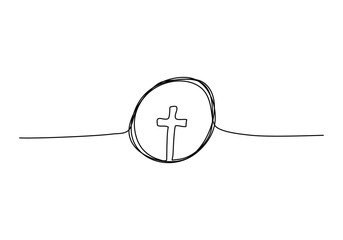 Christian cross, one line drawing vector illustration.