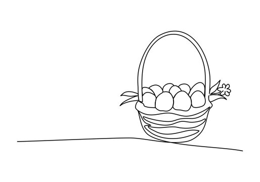 recommend clip art: Eggs in a basket, one line drawing vector illustration.