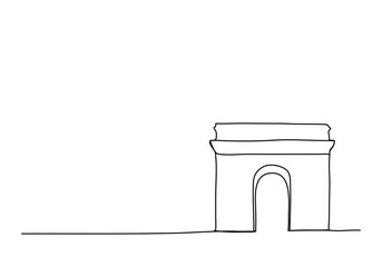 Triumphal Arch in Paris, one line drawing vector illustration.