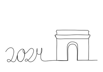 Triumphal Arch in Paris, one line drawing vector illustration.