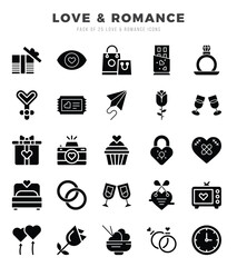 Love & Romance. Glyph icons Pack. vector illustration.