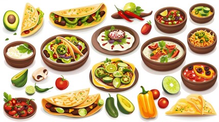 Mexican traditional food set vector illustration on white background
