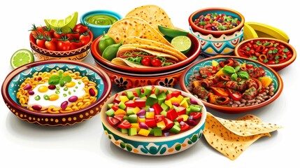 Fototapeta na wymiar Mexican traditional food set vector illustration on white background 