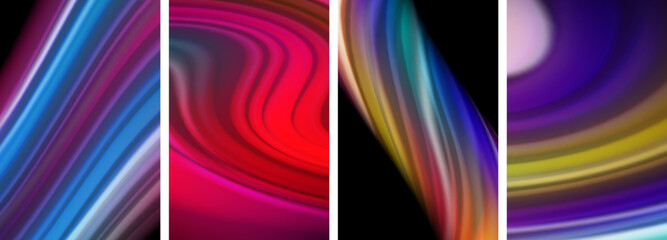 Fototapeta premium Rainbow color liquid. Wave lines poster set for wallpaper, business card, cover, poster, banner, brochure, header, website