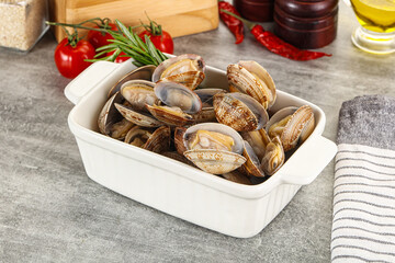 Raw vongole clams for cooking