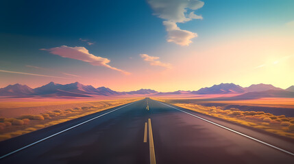 Fototapeta premium Road illustration, aerial view of road curves around beautiful scenery