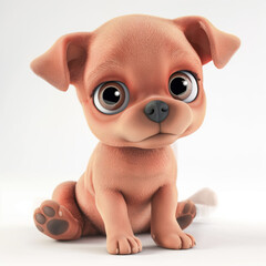 Fototapeta premium Cute puppy in 3D style on a white background 