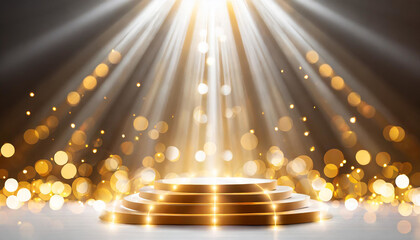 Elegant Illumination: Podium Enhanced by Golden Light Background