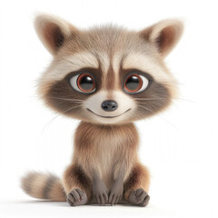Fototapeta premium Cute raccoon in 3D style on a white background 
