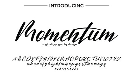 Momentum Font Stylish brush painted an uppercase vector letters, alphabet, typeface