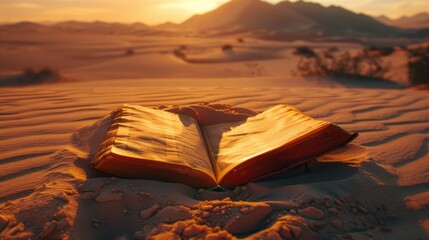 an open book lying in the desert