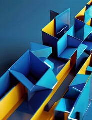 Abstract wallpaper created from Blue 3D Shapes. Tech 3D Render with copy-space. Generative AI