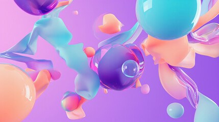 Abstract 3D composition with geometric shapes on a purple background
