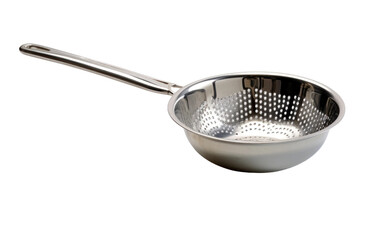 A stainless steel strainer featuring a convenient handle, designed for efficient food preparation and kitchen use. Isolated on a Transparent Background PNG. - obrazy, fototapety, plakaty