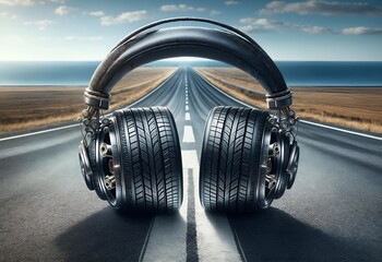 headphones designed to resemble a car wheel