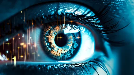 Foto op Aluminium Close-up of human eye for surveillance and digital ID verification © Derby