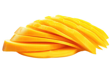 A vibrant collection of freshly sliced mangoes arranged in a heap. Isolated on a Transparent Background PNG.