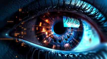 Close-up of human eye for surveillance and digital ID verification