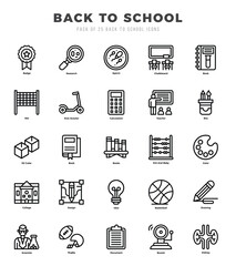 Set of Back To School Icons. Simple Lineal art style icons pack.