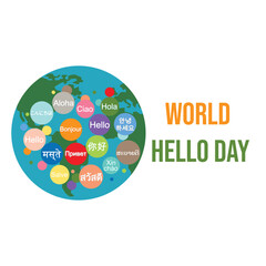 Holiday November 21 - World hello day. Card with speech bubbles with word Hello on different languages. Flat vector illustration. 
