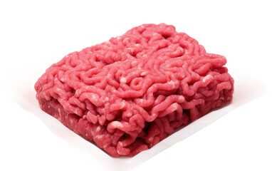 A detailed close up view of a piece of ground beef, showcasing its texture and marbling. Isolated on a Transparent Background PNG.