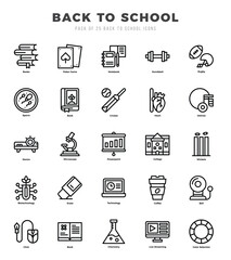 Set of Back To School Icons. Simple Lineal art style icons pack.