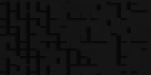 Obraz premium Abstract geometric pattern of 3d dark rectangle and squares, 3D cubic black pattern geometric background, geometric Unevenness three-dimensional shadow block pattern background.