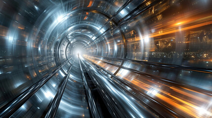 A sleek silver capsule hurtles at unimaginable speeds through a network of tubes defying gravity and seamlessly connecting cities in a trippy scifiinspired vision of transportation.