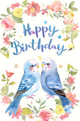 Happy Birthday Card with birds on a branch 