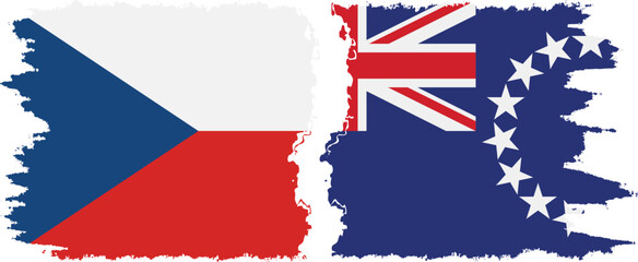 Cook Islands and Czech grunge flags connection vector
