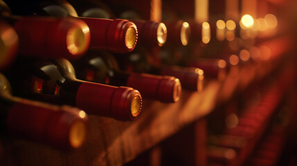 Bottles in the traditional wine cellar underground. - 740496854