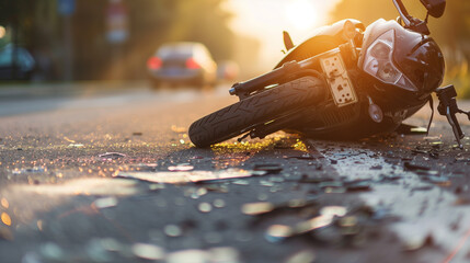 Motorcycle accident on a road. - 740496887