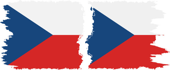 Czech and Czech grunge flags connection vector