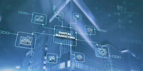 Digital Marketing Media Social Network Background. Mixed Media
