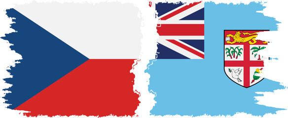 Fiji and Czech grunge flags connection vector