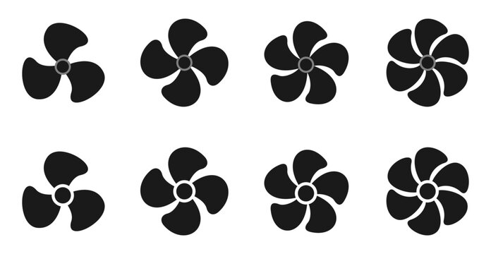 propeller icon set. flat design fan propellers vector isolated on white background.