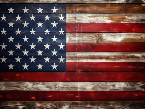 American flag background with copyspace on wooden surface