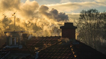 smoke from the chimney. Global warming and pollution concept.