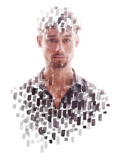 A double exposure paintography male portrait fading into the background - 740498208